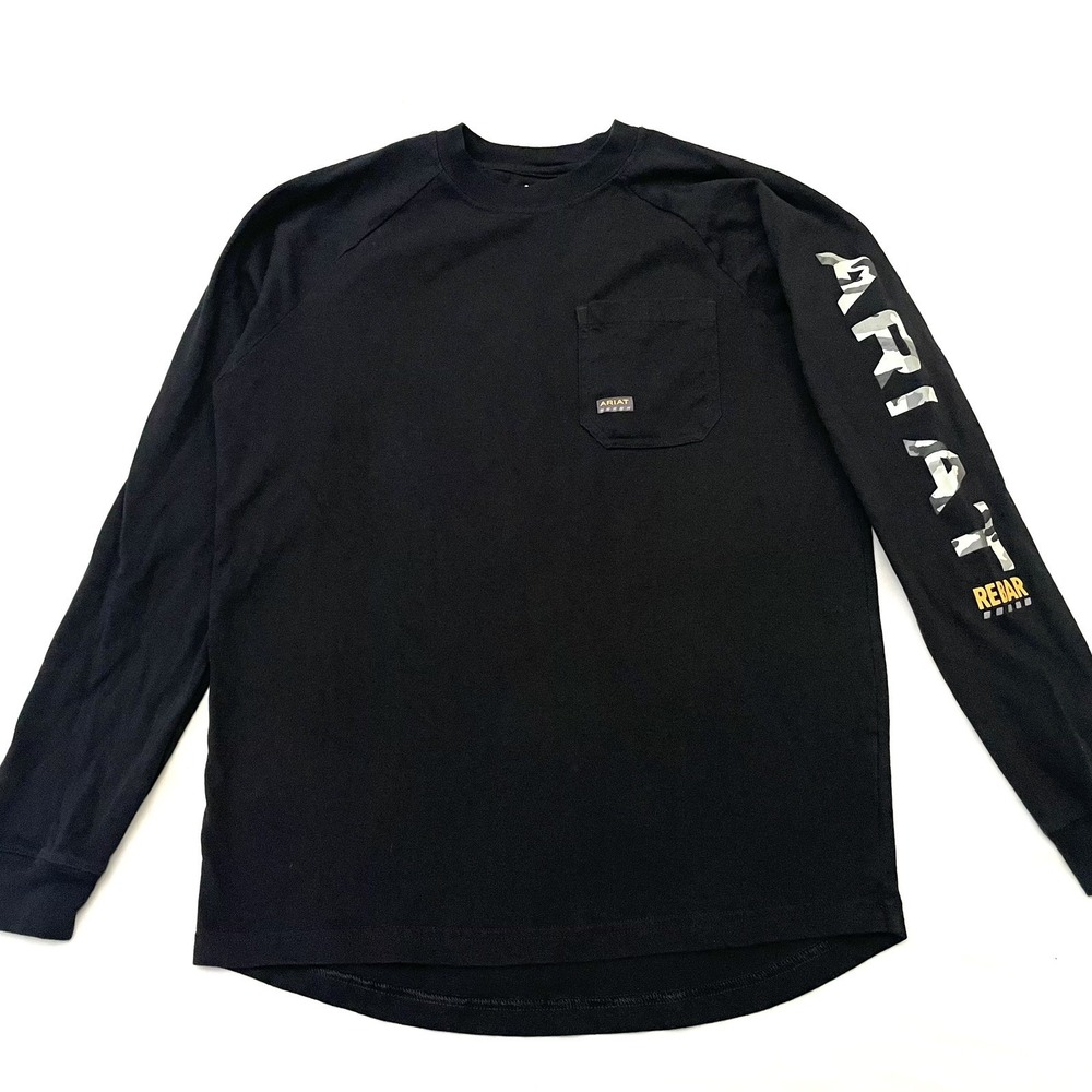 Ariat Rebar Long Sleeve T Shirt Small Black Camo Sleeve Logo Pocket Work